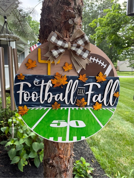 Amalia & Co. Other - Handmade Football and Fall Wooden Door Hanger - Green, Blue & Brown